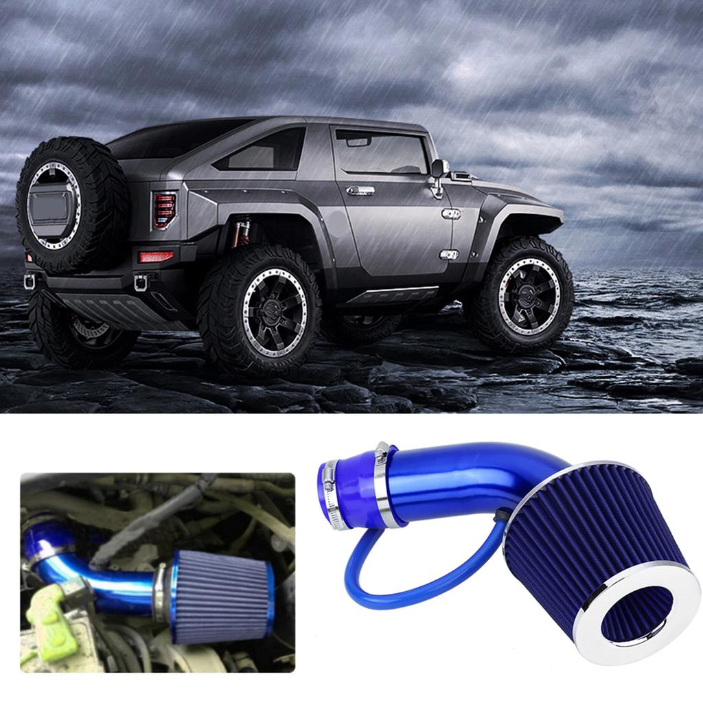 76mm 3 Inch Universal Car Cold Air Intake Filter Aluminum Induction Hose Pipe Kit Blue