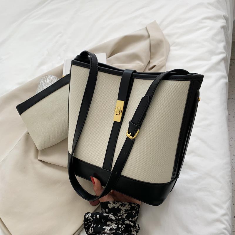 Korean panelled women Bucket Shoulder bags Large Capacity Canvas female handbag and purses large Capacity ladies Crossbody Bag
