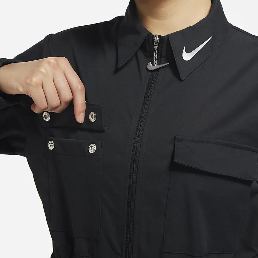 Nike Sportswear Print Back Letter Zip-Up Collared Bodysuit Women Bodysuit Black FB1917-010