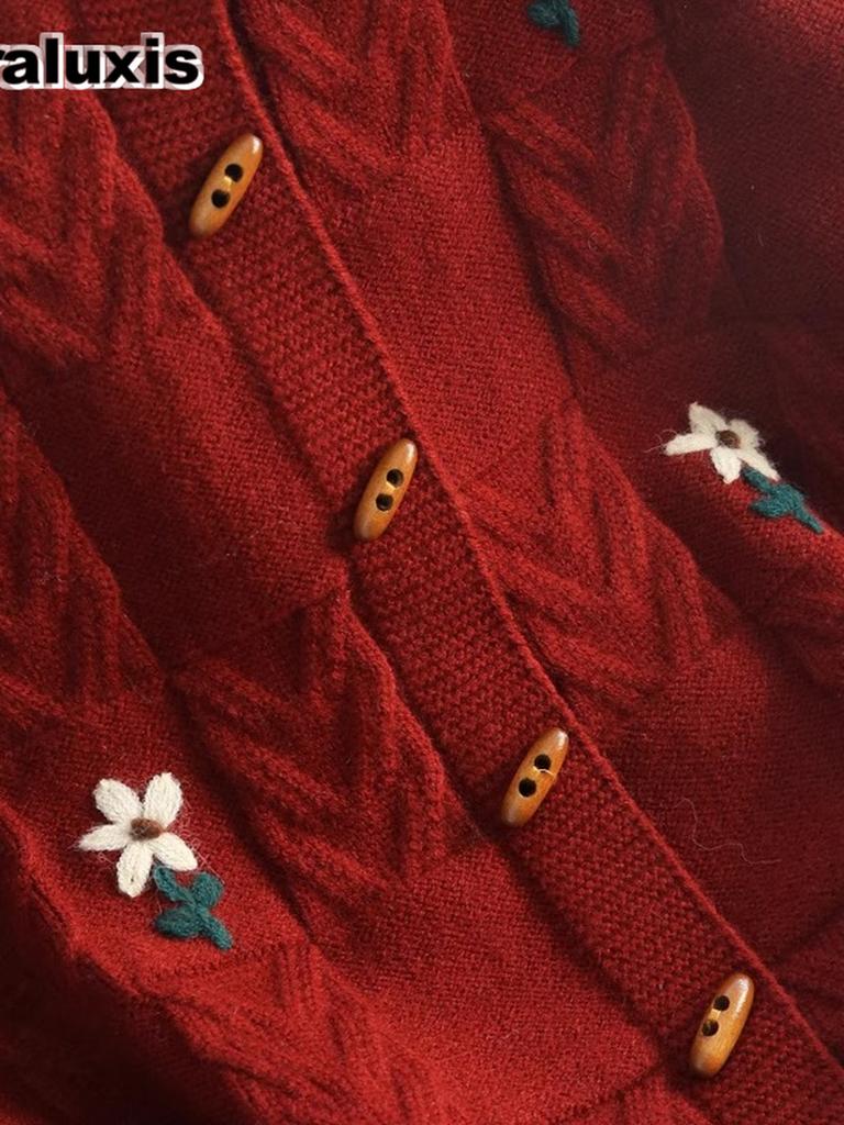 Vintage Handcrafted Embroidery Macrame Knit Sweater Coat Women Autumn New Style Loose Thick Lazy Style