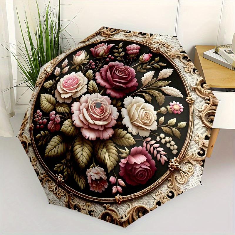 

1pc Elegant Floral Ornament Umbrella with Plastic Handle,Suitable for All Seasons Home Travel Outdoor UmbrellaB1641