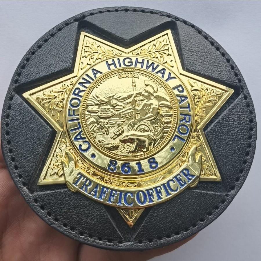 New California Highway Pure Copper Badge and Seven Corner Inlaid Wallet Belt Buckle Bead Chain