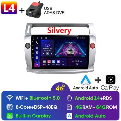 Android 14 Car Radio for Citroen C4 C-Triomphe C-Quatre 2004-2009 Multimedia Video Player Navigation GPS Carplay 4G QLED Screen