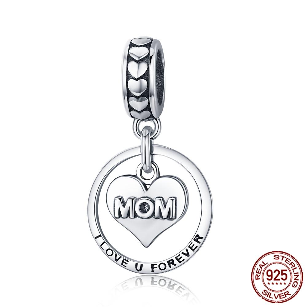 WOSTU Real 925 Silver Heart Beads Flower Retro Pattern Charms Pendant Fit Original DIY Bracelet Necklace Silver Jewelry