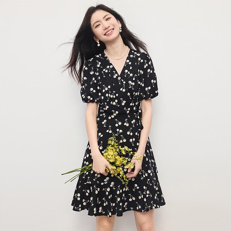 SLLSKY Women's Vintage V-Neck Floral Midi Dress