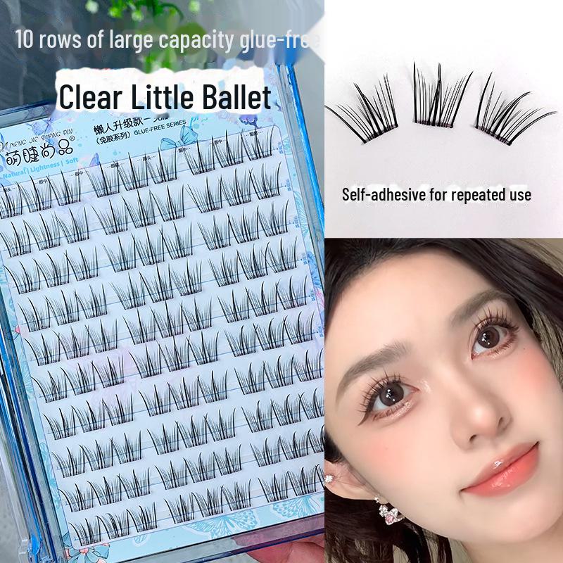 High-Capacity Glue-Free Clear Ballet False Eyelashes - Dense Segmented Clusters for Novice Photogenic Looks