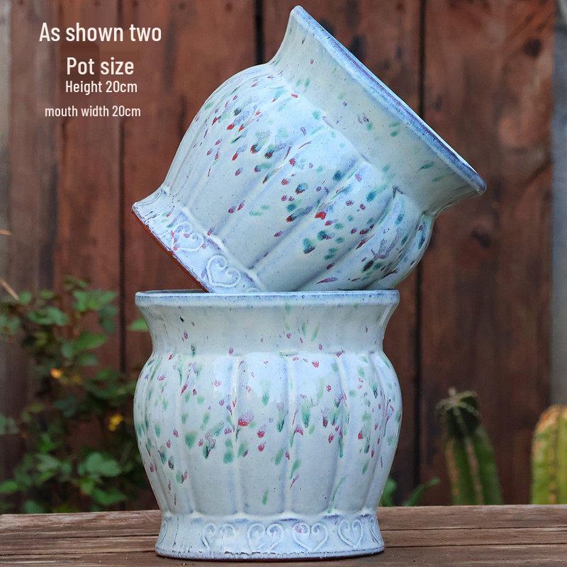 Handmade Embossed Rose Ceramic Succulent Pot, Tall Breathable Coarse Pottery, Large Mouth Plant Pot with Flower Design.