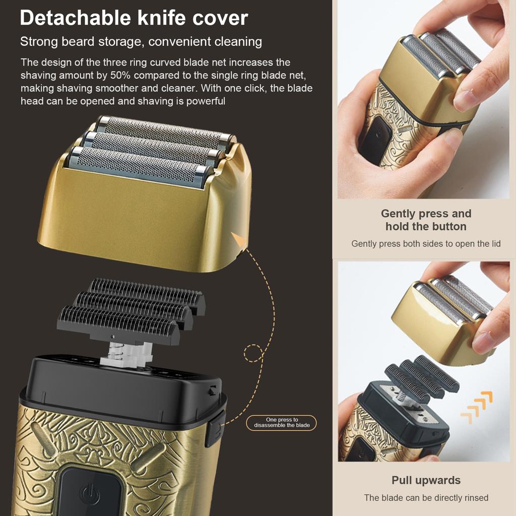 Men s Electric Beard Trimmer with 3 Heads Shaving Foil Razor Bald Head Shaver Full Body Washable Dry and Wet Use