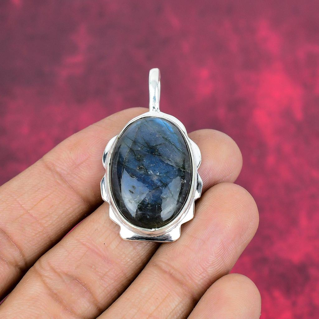 Labradorit Anhänger, handgefertigter Edelstein 925 Sterling Silber Anhänger Antik Schmuck, als Geschenk Silberschmuck
