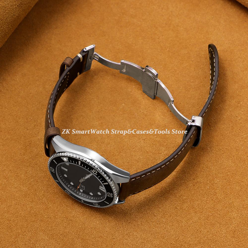 16/18/20/22/24mm Stitching Cowhide Strap for Omega for Wrist Bracelet for Seiko Vintage Leather Watch Band Butterfly Buckle Belt