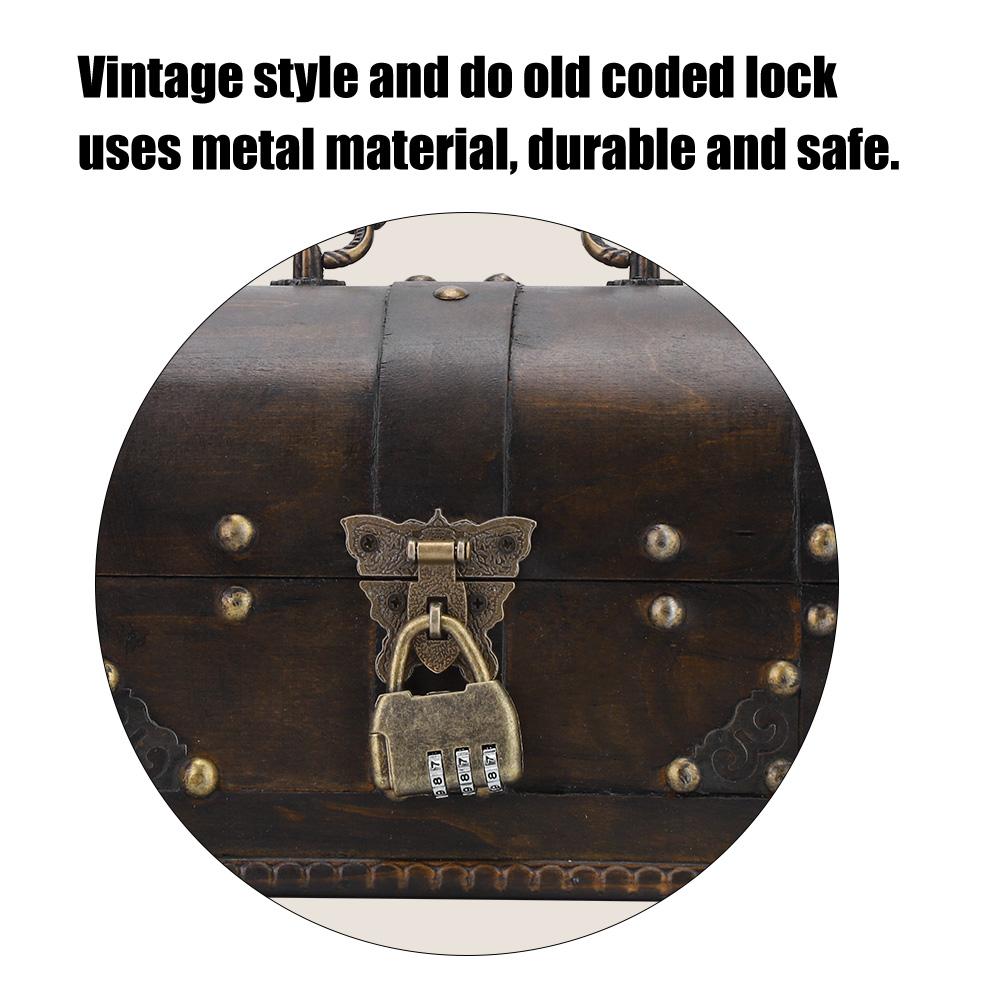 Handcrafted Wooden Vintage Jewelry Holder Storage Box Props with Coded Lock