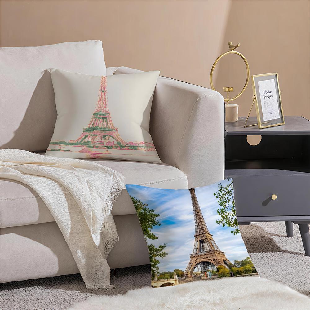 The beautiful scenery France the EEiffel Tower Cushion Cover Throw Pillow Cover Hidden Button Durable Polyester Chair Cushion