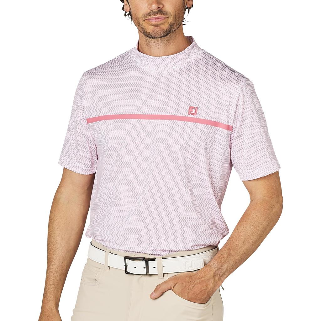 FootJoy Men's White Short Sleeve Mock Neck Golf Shirt, Size L, FJ-S25-S10, 34517-L