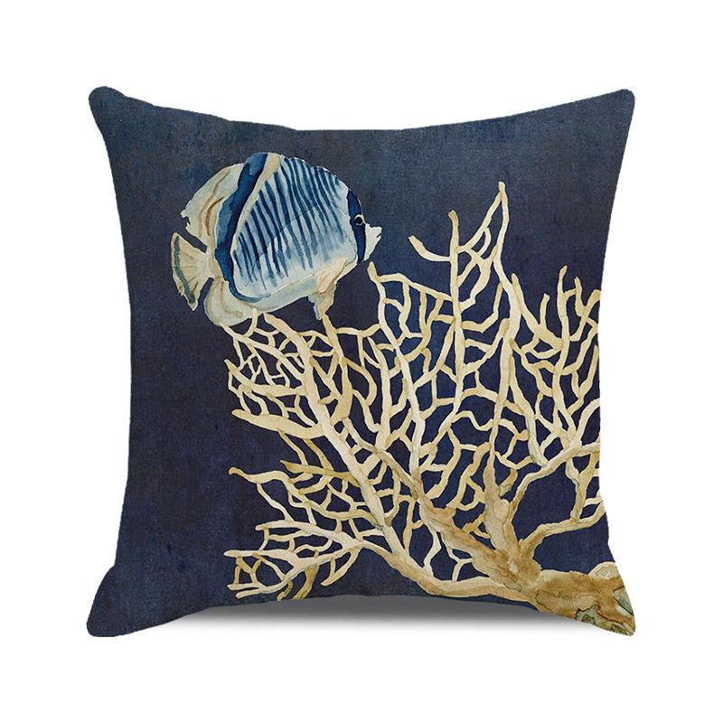 Watercolor Painting of Coral Marine Creatures Digital Printing Short Plush Pillow Covers for Car Sofa Office Cushion Cover