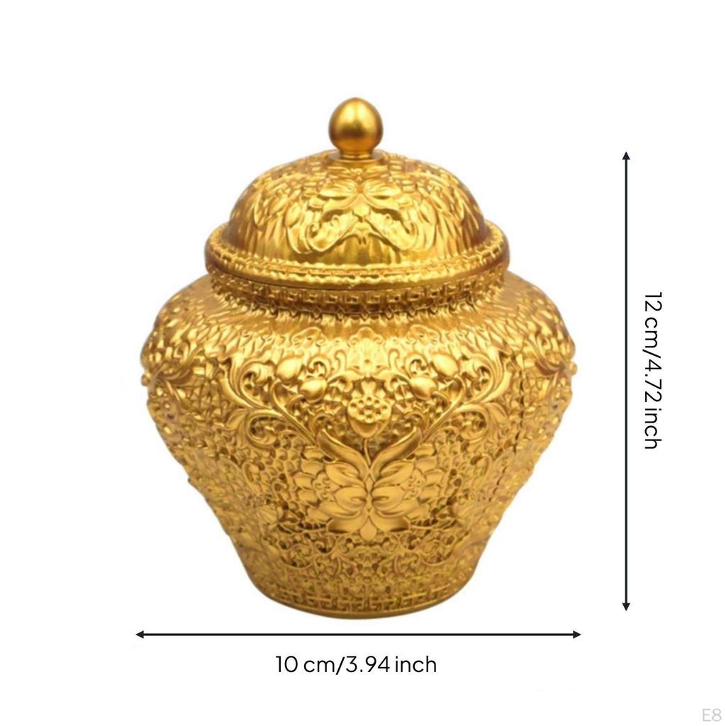 Copper Alloy Tea Tin Canister with Lid Decorative Storage Container Embossed