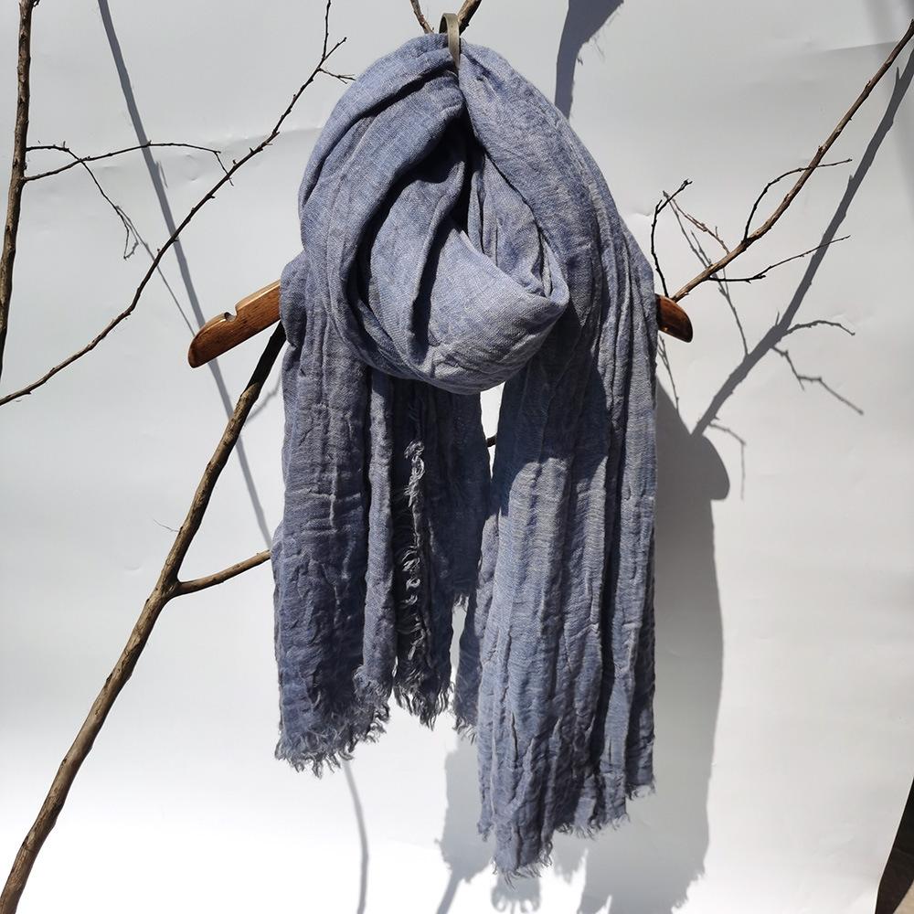 Wool scarf women's autumn and winter three-layer weaving thickened zen retro shawl men's scarf
