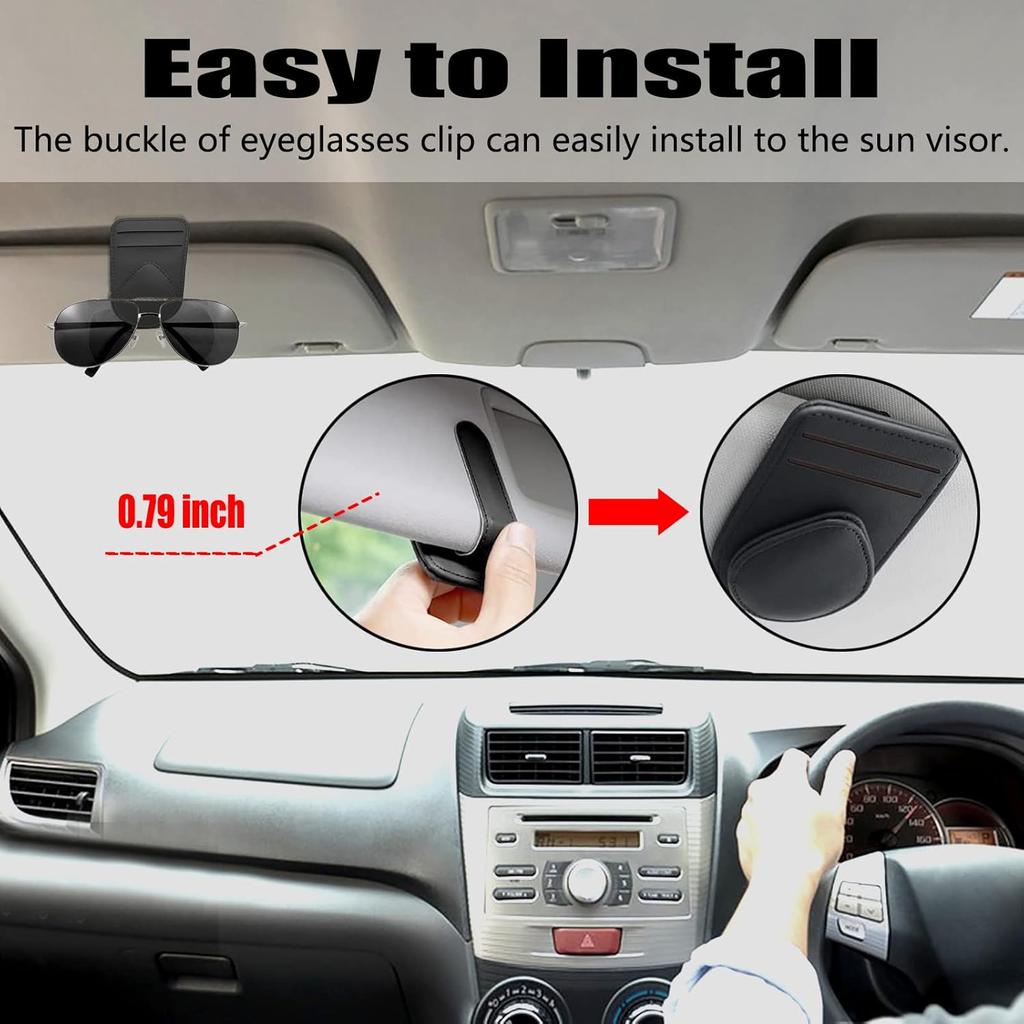 Sunglass and Card Holder for Car Visor, 2 Card Slots Visor Glasses Clip, Strong Magnetic Visor Holder, Visor Accessories for Cars SUV (Black 1Pc)