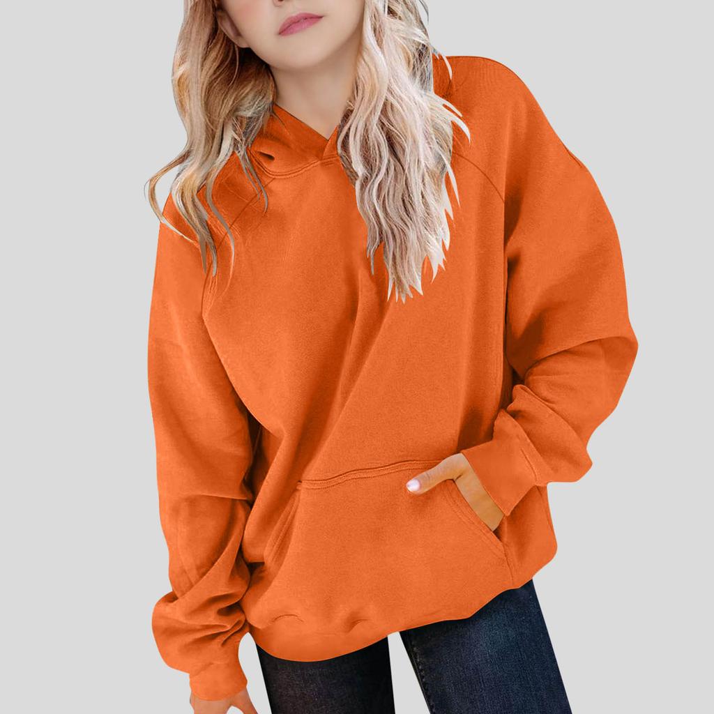 Children's Solid-color Hooded Long-sleeved Girls Sweatshirt