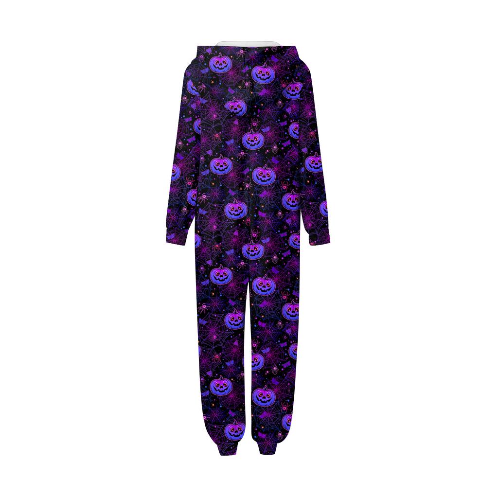 Halloween Printed Family Matching Hooded Long Sleeved Zippered Hooded Jumpsuit Set