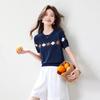 Women's Silk Blend Diamond Jacquard Knit Short Sleeve T-Shirt