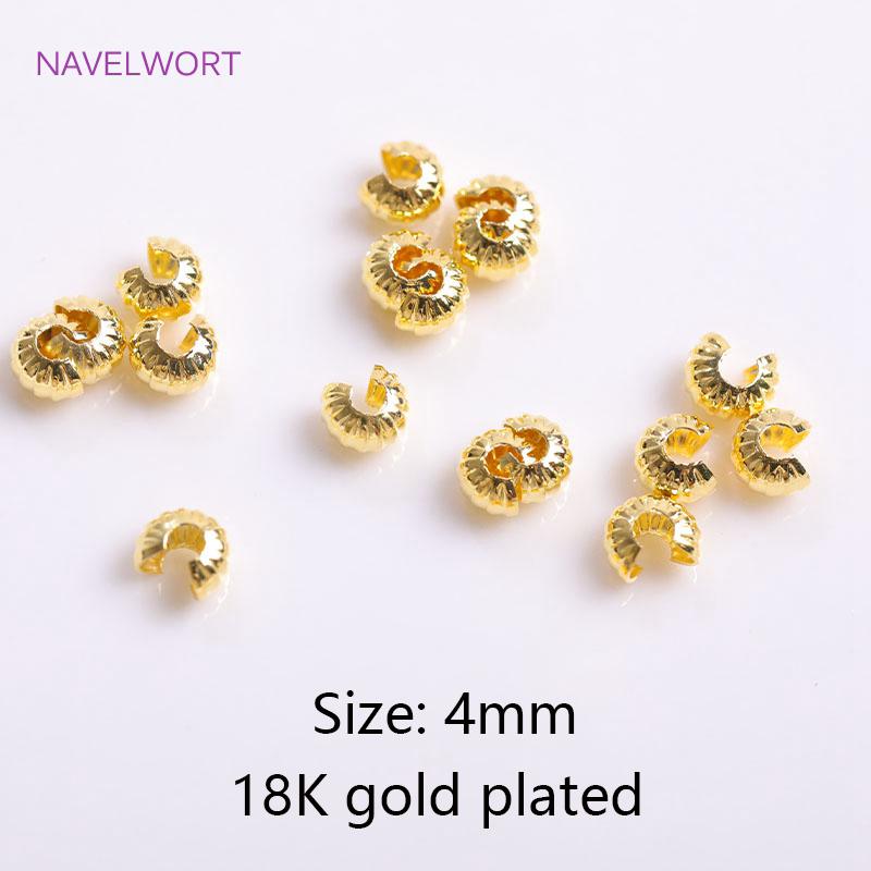18K Gold Plated Offene Quetschperlenkappen Messing Gestreifte Quetsch-Endperlen Stopper DIY Handgemachtes Bastelzubehör Für Schmuck