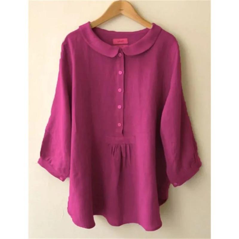 Korean Doll Neck Single Breasted Half Open Shirt Women Sweet Style Solid Color Sleeve Blouse