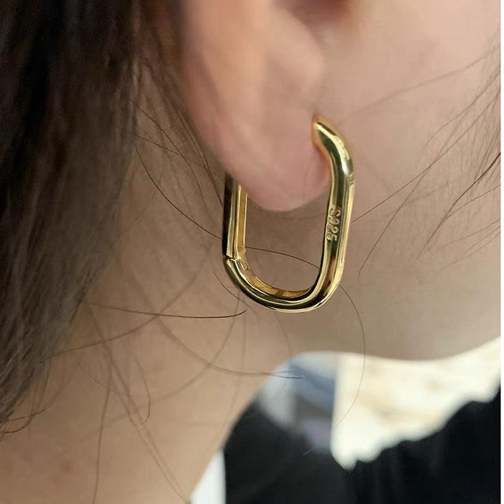

BF CLUB 925 Sterling Silver Vintage Earrings For Women Trendy Gold Rectangle Earring Jewelry Prevent Allergy Party Accessories