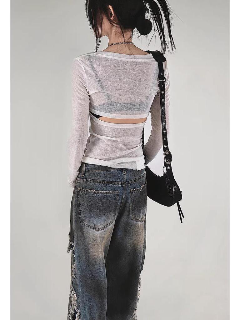 Trendy Korean Tassel Ripped Jeans: Washed, Punk Style, Straight-Leg, Draping Long Pants for Teenagers
