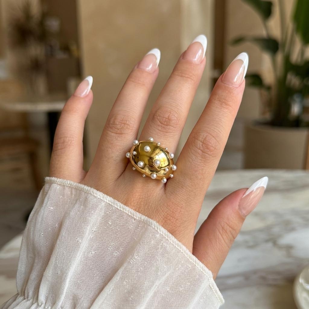 Unique Stainless Steel Pearls Flower Rings for Women Men Punk Hip Hop Geometry Irregular Finger Rings Tarnish Resistant Jewelry