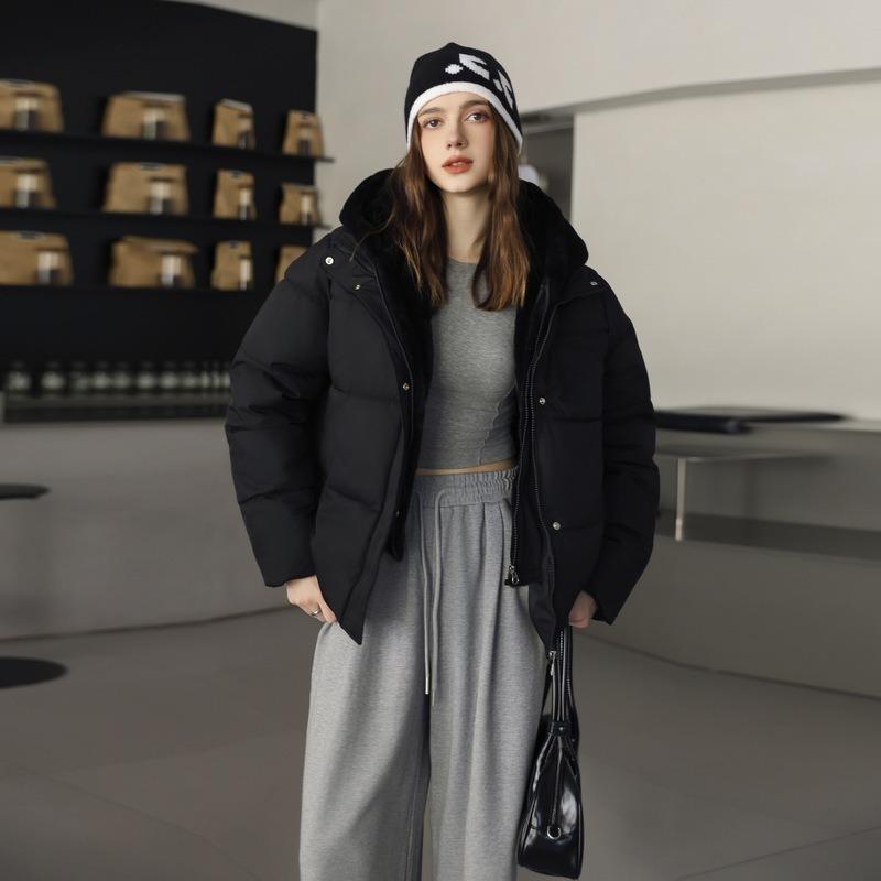 Imitation mink velvet fake two-piece hooded splicing down cotton cotton jacket winter new short bread jacket