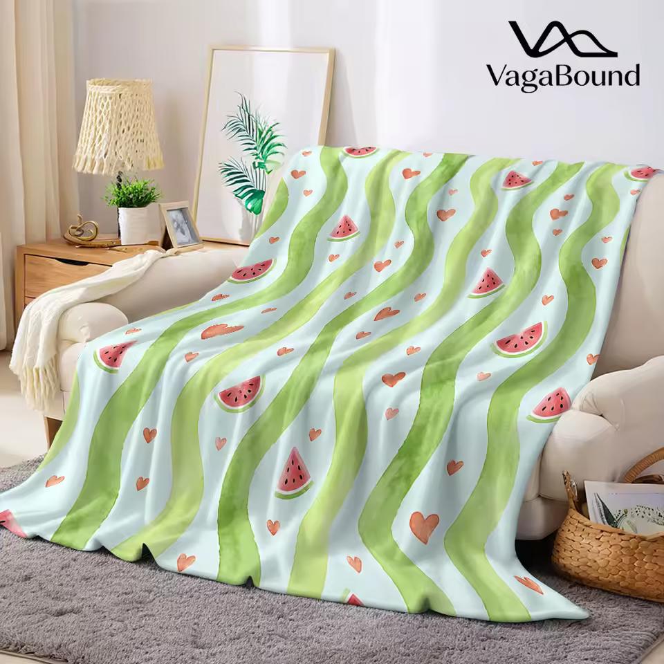 Watermelon Heart Wavy Stripe Flannel Blanket Warm Soft Halloween Christmas Decorative Couch Warm Cozy All-Season Gift