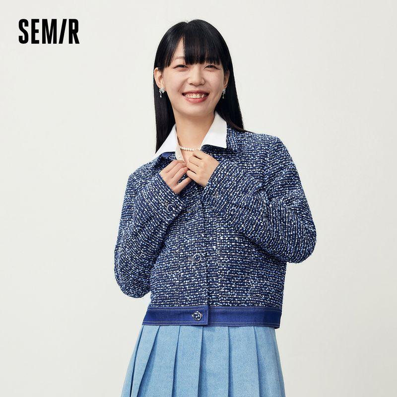 

Senma Outwear Women s Short Stylish Patchwork Cool 2023 Autumn New Arrival Silm Texture Jacket Classic Style Sweet Cool Dark blue 80802 150/76A/XS