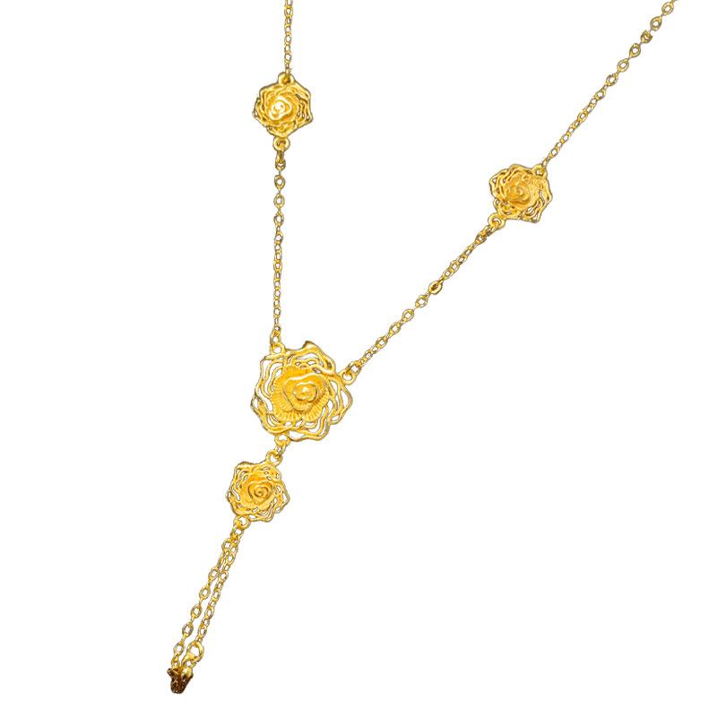 שרשרת תליון ורד מלופף מזהב טהור 24K 9999 יוקרתי לנשים