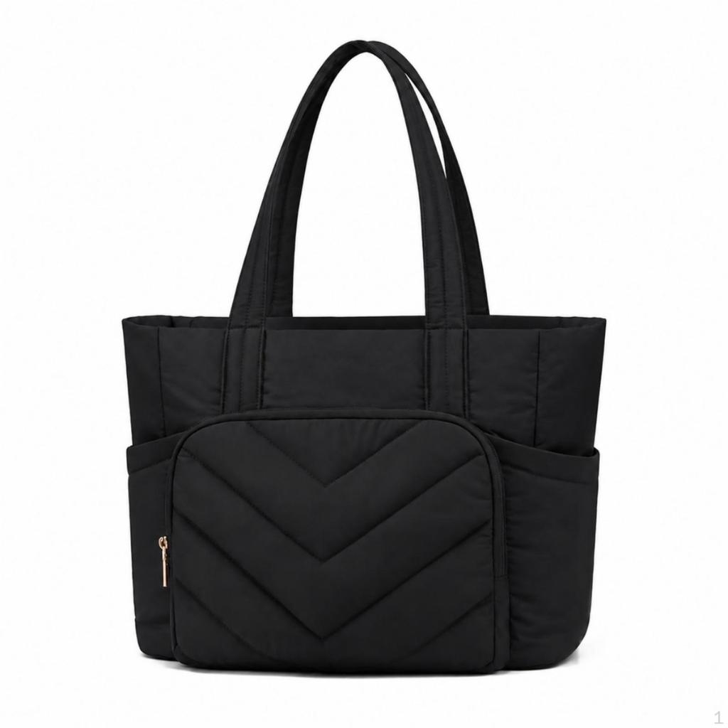 Large Capacity Quilted Tote Bag Padded Front Panel, WaterResistant Surface, with Zipper,