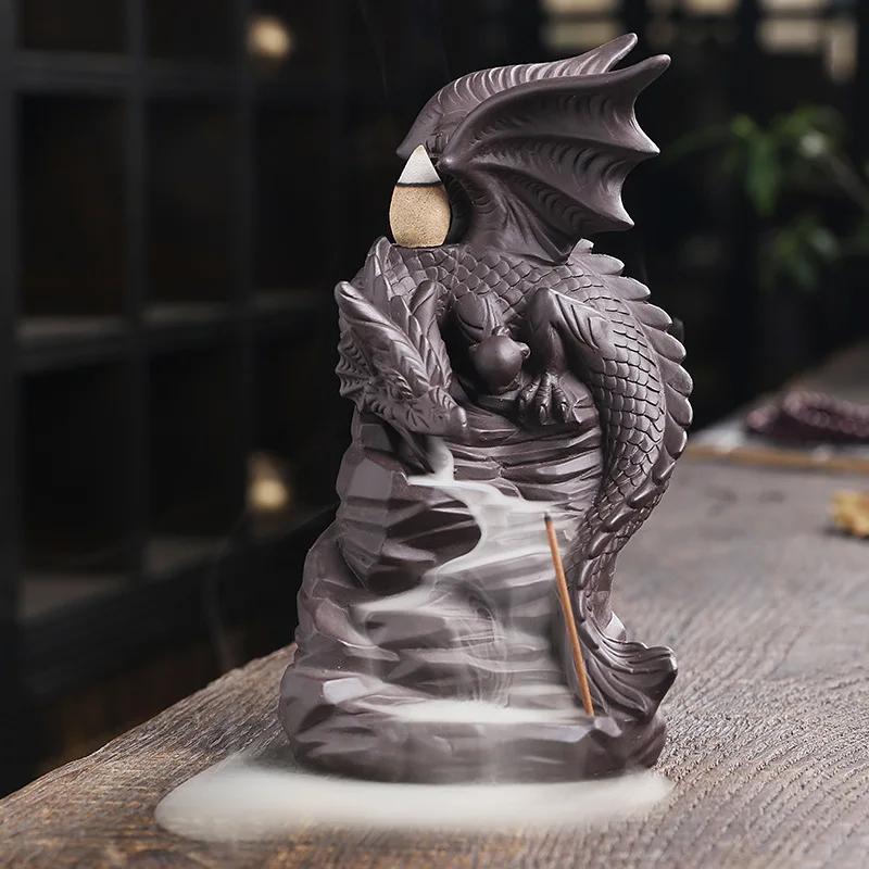 Creative Pterosaur Handicrafts Waterfall Backflow Incense Burner Dragon Stick Holder Purple Clay Censer