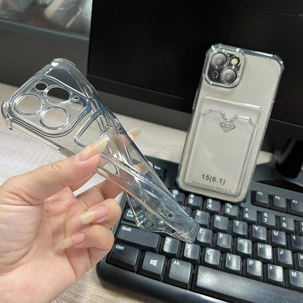 IPhone16 Pro Max Transparent Schwarz Hülle mit Kartenfach & Halter