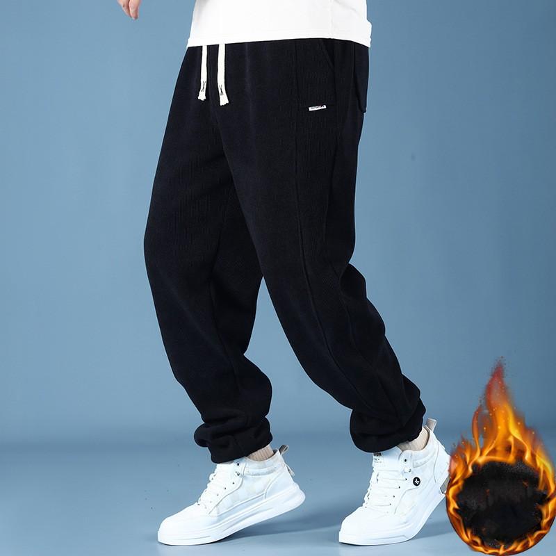 

Мужские зимние брюки плюс бархат молодежные однотонные вельветовые брюки на флисовой подкладке теплые толстые спортивные штаны 2XL чёрный