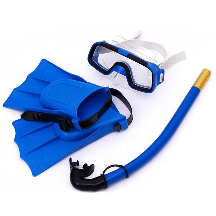 Kids  Dry Snorkel Set: Dive Mask, Snorkel, Fins, and Goggles. Shoe size 25-30 синий