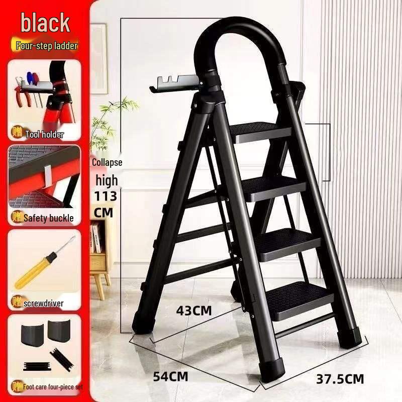 Multifunctional Indoor Carbon Steel Folding A-Frame Ladder: Telescopic, Thickened, Mobile Step Staircase