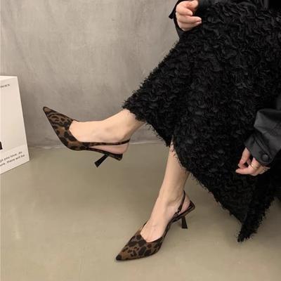 New Women's ShoesTrend Pointed Leopard Print Shoes Summer High Heels Temperament Short Heels Single Shoes Fashion Sexy Sandals