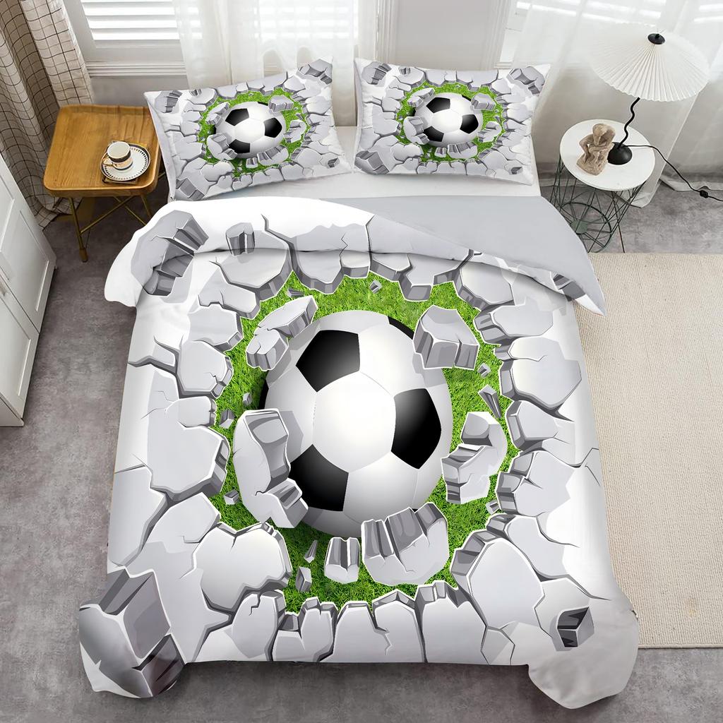 Football Hitting Wall Pattern 3D Visual Effect Print Quilt Cover Cool Sports Style Bedding Set Polyester Comfortable Duvet Cover