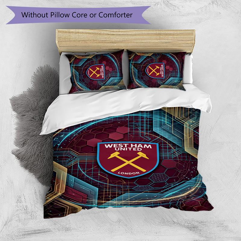 Set Lenzuola Stampato West Ham United Football 3 Pezzi, Comodo Set Copripiumino per Camera da Letto Amico della Pelle