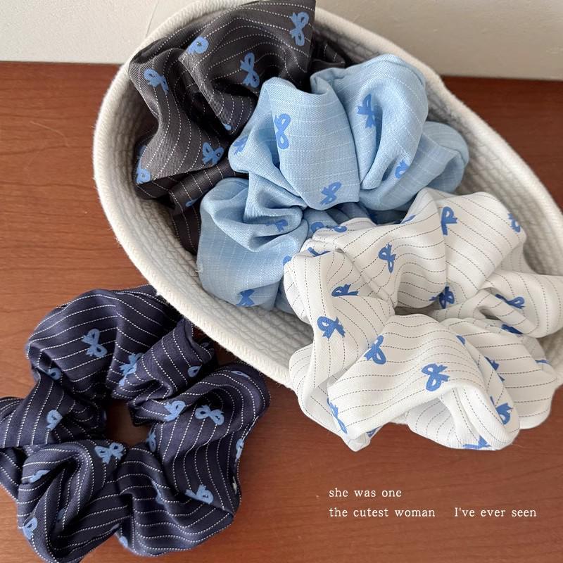 Women's High Elasticity Striped Bow Scrunchie - Durable and Versatile Hair Accessory.