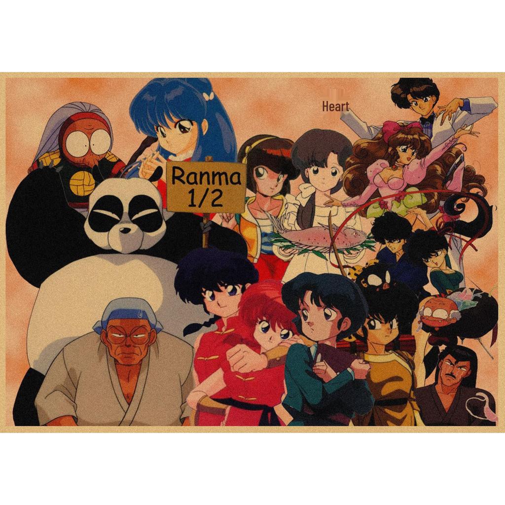 Ranma 1/2 Retro Anime Plakát - Kraftový Papír Nástěnné Umění pro Dekoraci Baru nebo Kavárny