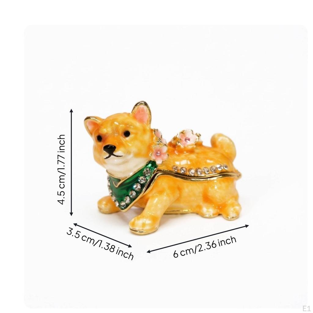 ShibaType Dog Trinket Box HandPainted Hinged Figurine Ornament for Collectors,