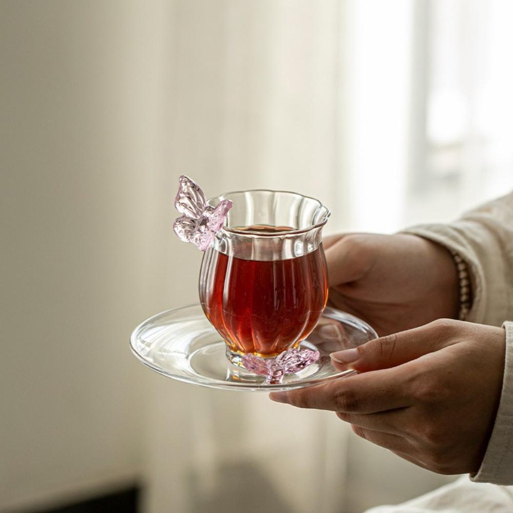 Three-dimensional Butterfly Cup&saucer Simple Glass Cup Creative Handmade Coffee Cup Dish Set Afternoon Tea Cup Plates Gifts