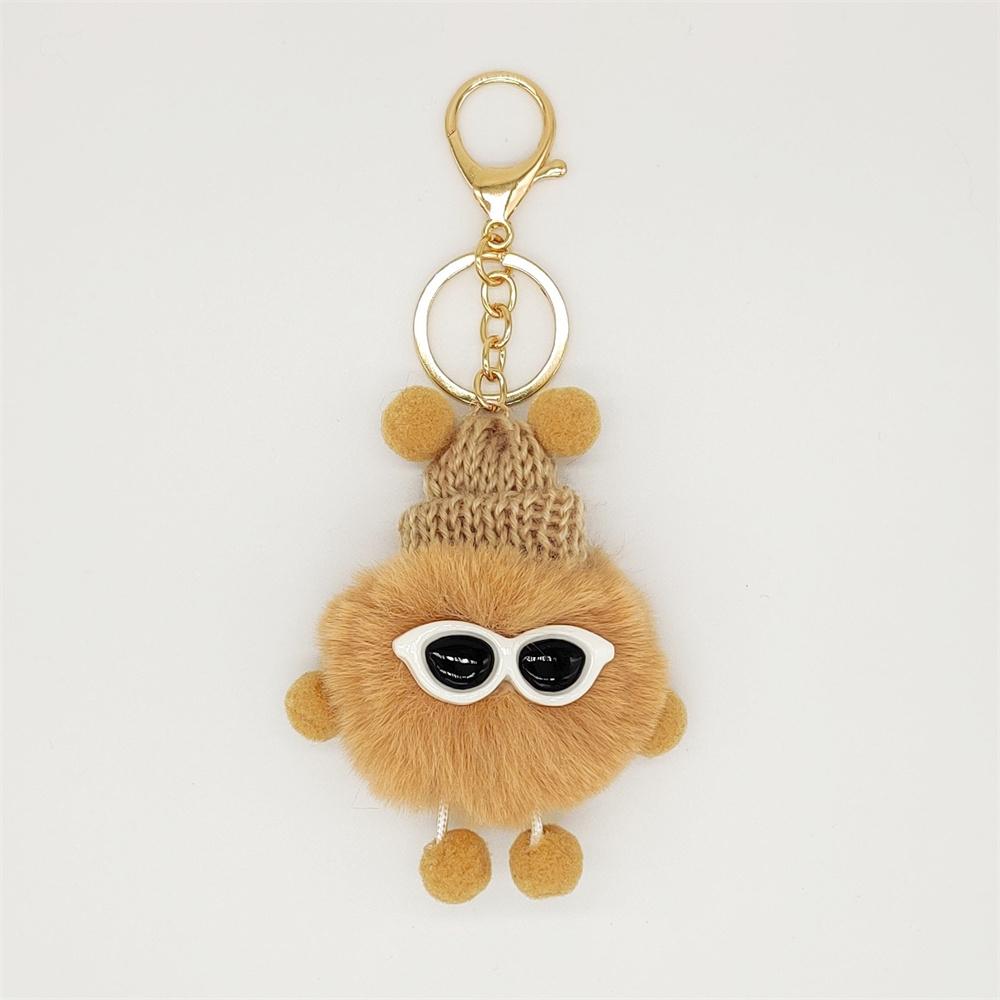 Niedliche bunte Plüschraupen Schlüsselanhänger mit Sonnenbrille Weicher Kaninchenfell Tier Pompon Anhänger Mit Schlüsselringen Für Damen Handtasche