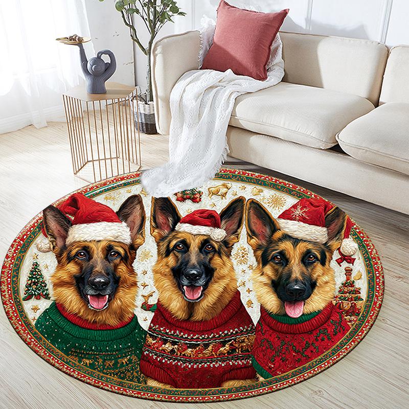 German Shepherds Round Area Rug,Carpet Rug for Living Room Bedroom Sofa Playroom Decor,Non-slip Floor Mat