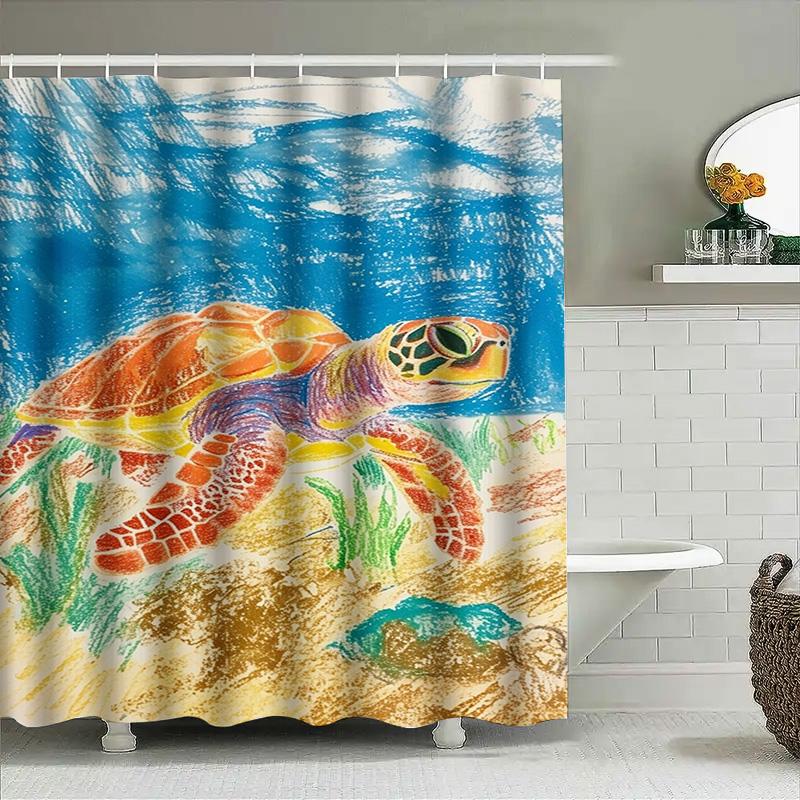 Colorful Sea Turtle Shower Curtain Ocean Life Print Home Decor Bath Hanging Decoration For Bathroom Accessories In Modern Wall A