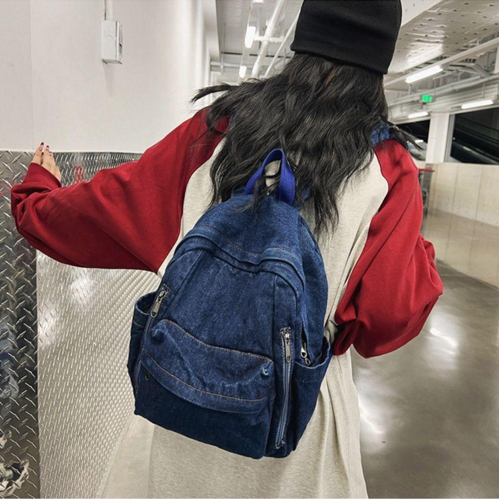 Japanese Style Denim Backpack Street Style Solid Crossbody Bag Casual Vintage Handbag  Streetwear